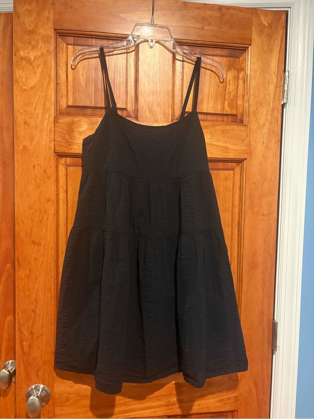 Black Spaghetti-Strap Tiered Mini Dress by